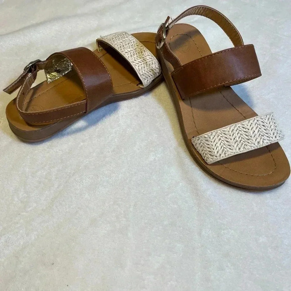 Wonder Nation Girls Size 3 Causal/Dress Sandals Brown And Cream/Gold New No Tag - Picture 1 of 3